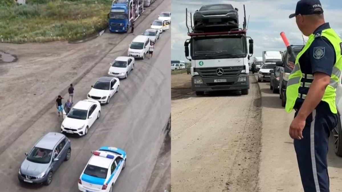 На казахстанско-российских границах полиция контролирует порядок из-за скопления транспорта