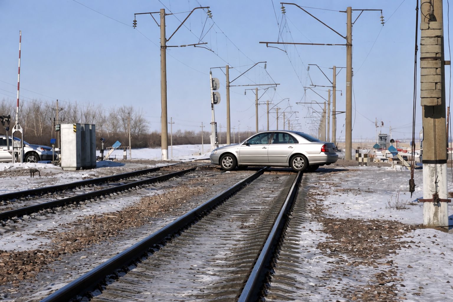 Поезд едва не столкнулся с легковушкой на юге Казахстана